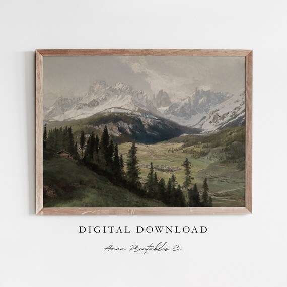 Mountains and Valley in Summer, Vintage Italian Art Print