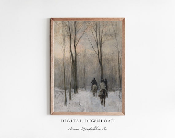 Ride Through A Winter Forest Moody Winter Landscape Vintage Painting For Snowy Forest Wall Art Christmas Art