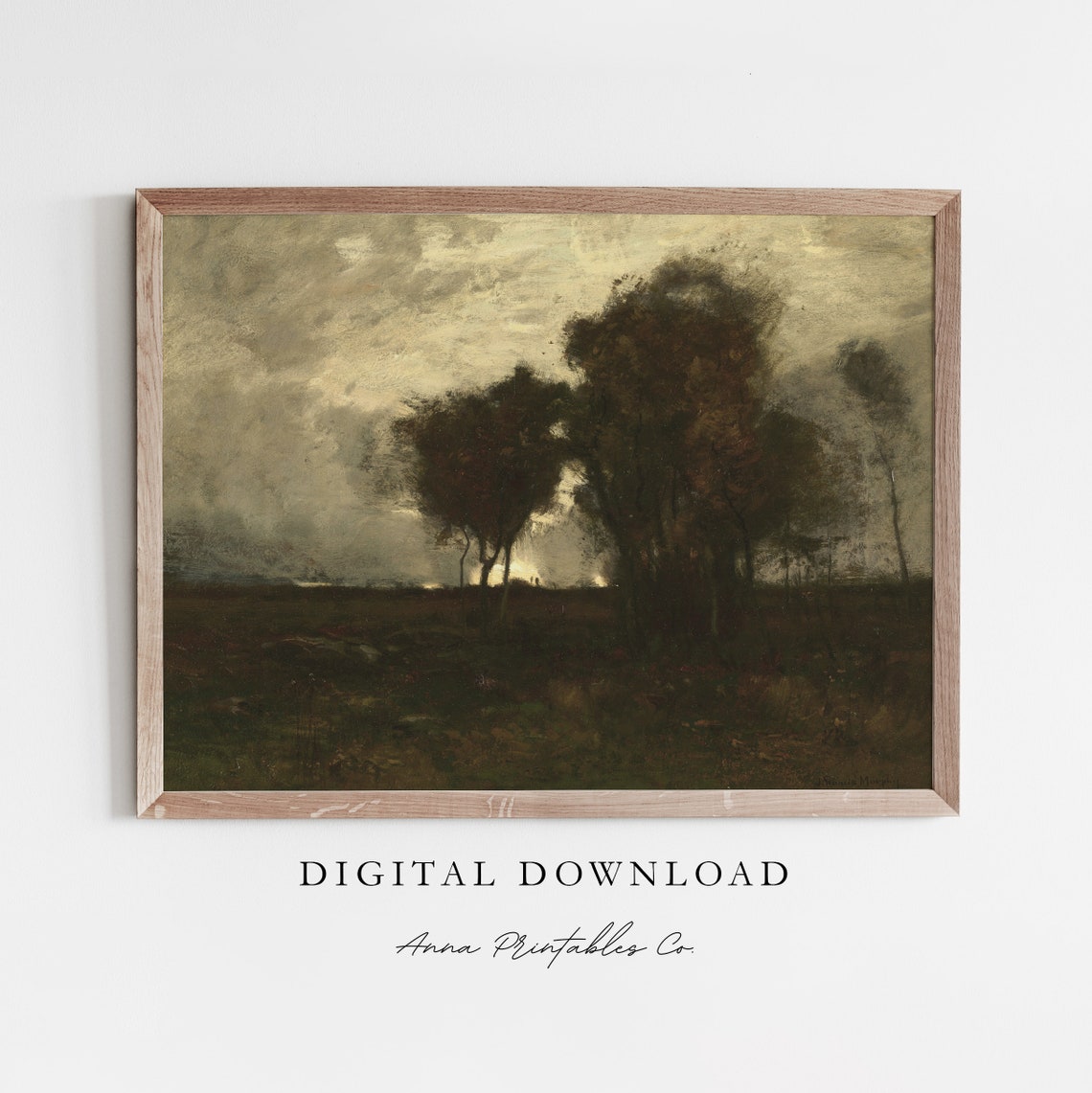 Dark Tonal Trees Under a Glowing Cloudy Sky Moody Landscape Poster