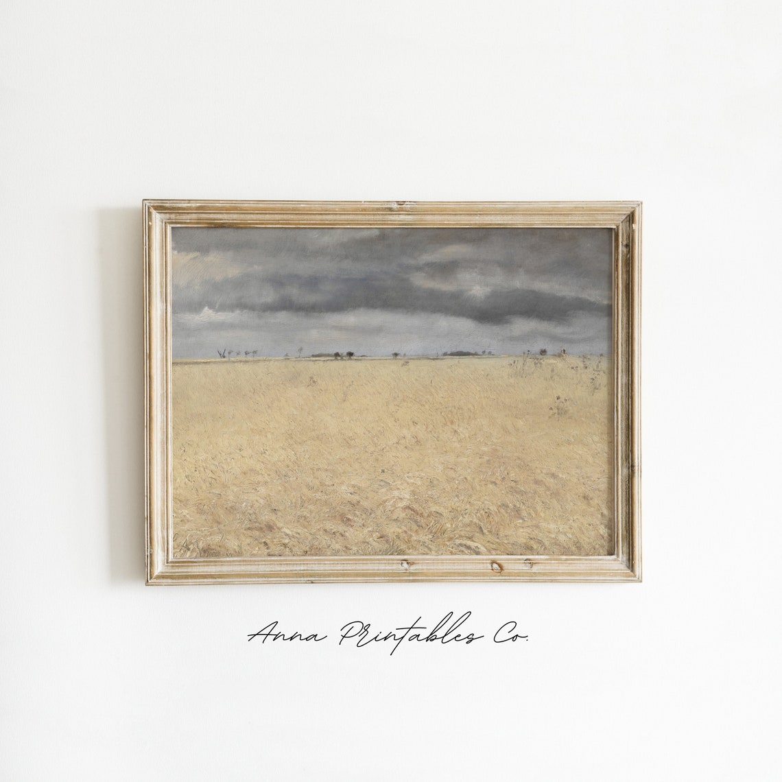 Golden Wheat Field Under Storm Clouds Vintage Landscape Poster - Image 2