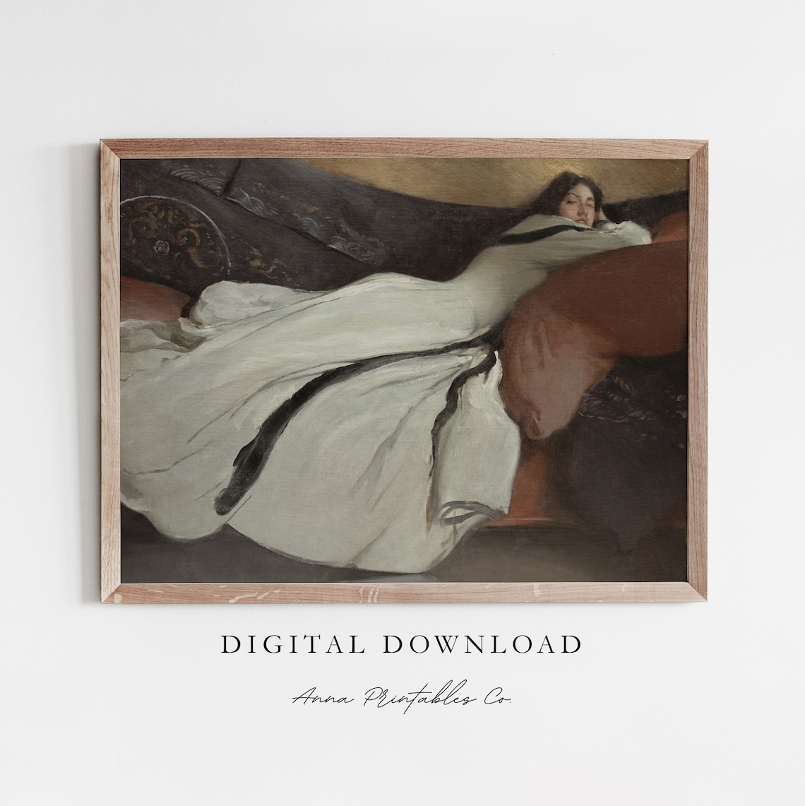 Lounging Woman Antique Reclining Portrait Oil Painting Poster