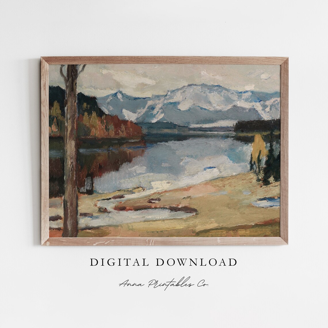 Antique Mountain Lake Autumn Vintage Landscape Painting Poster