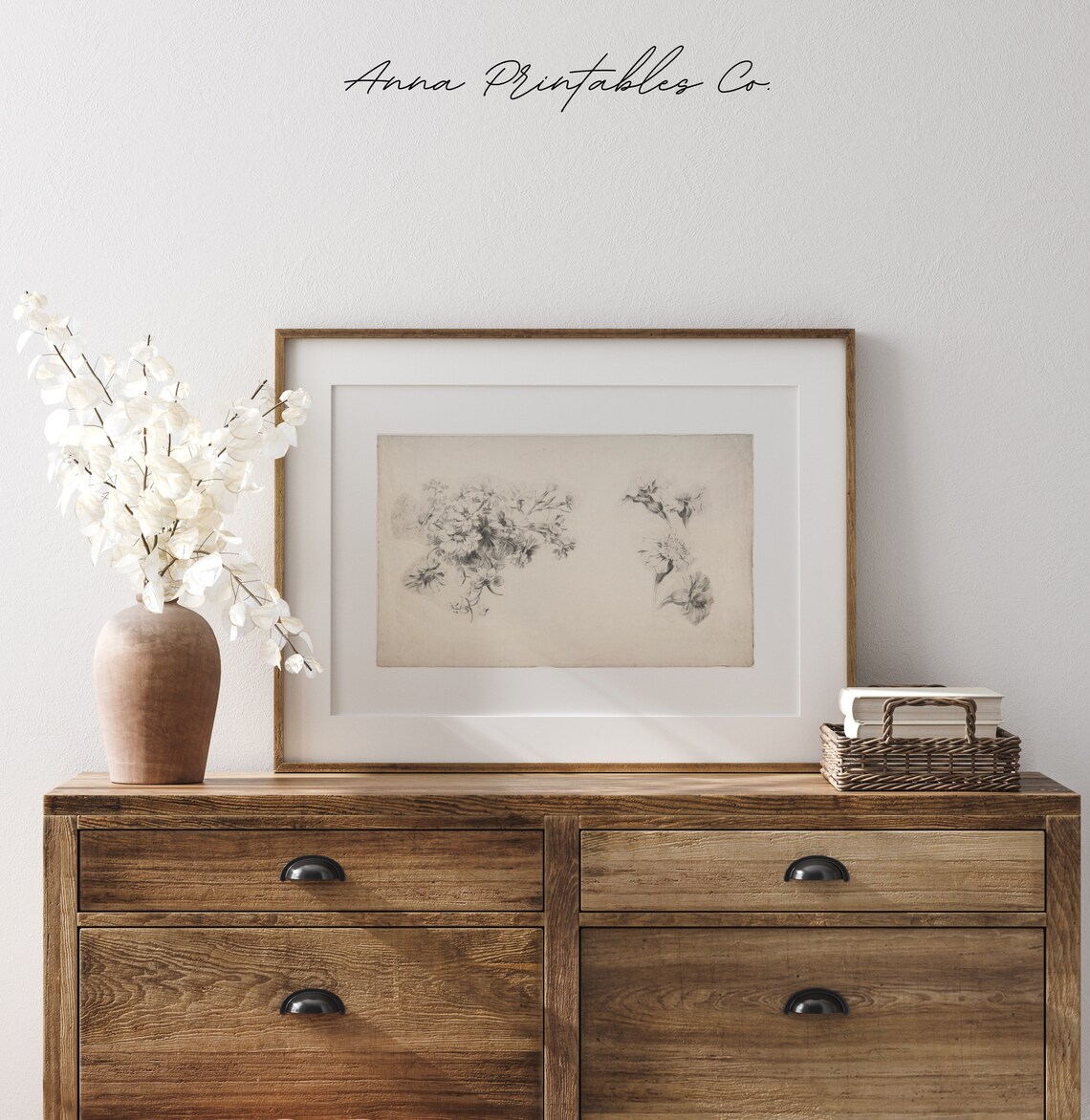 Flower Sketch Antique Floral Drawing, Rustic Farmhouse - Image 2