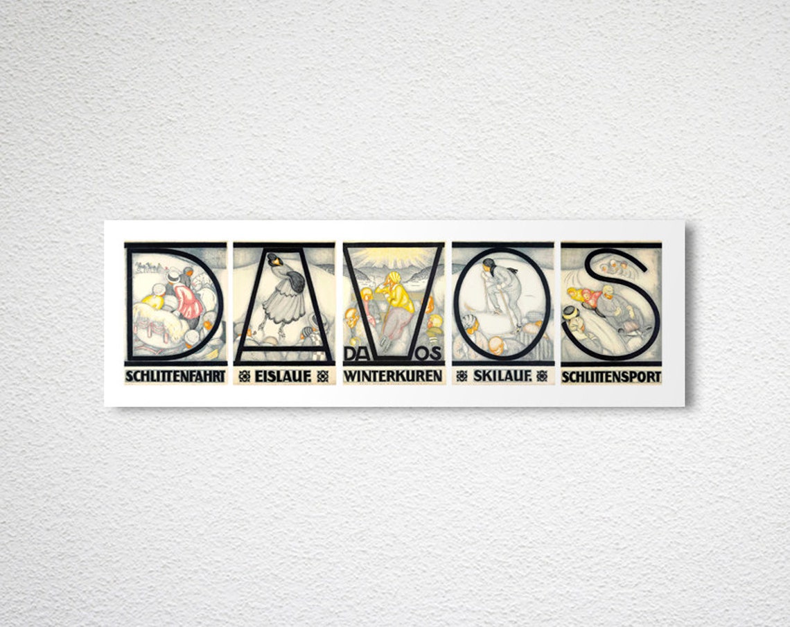 Davos Panoramic Five Panel Winter Sports Vintage Swiss Poster - Image 2