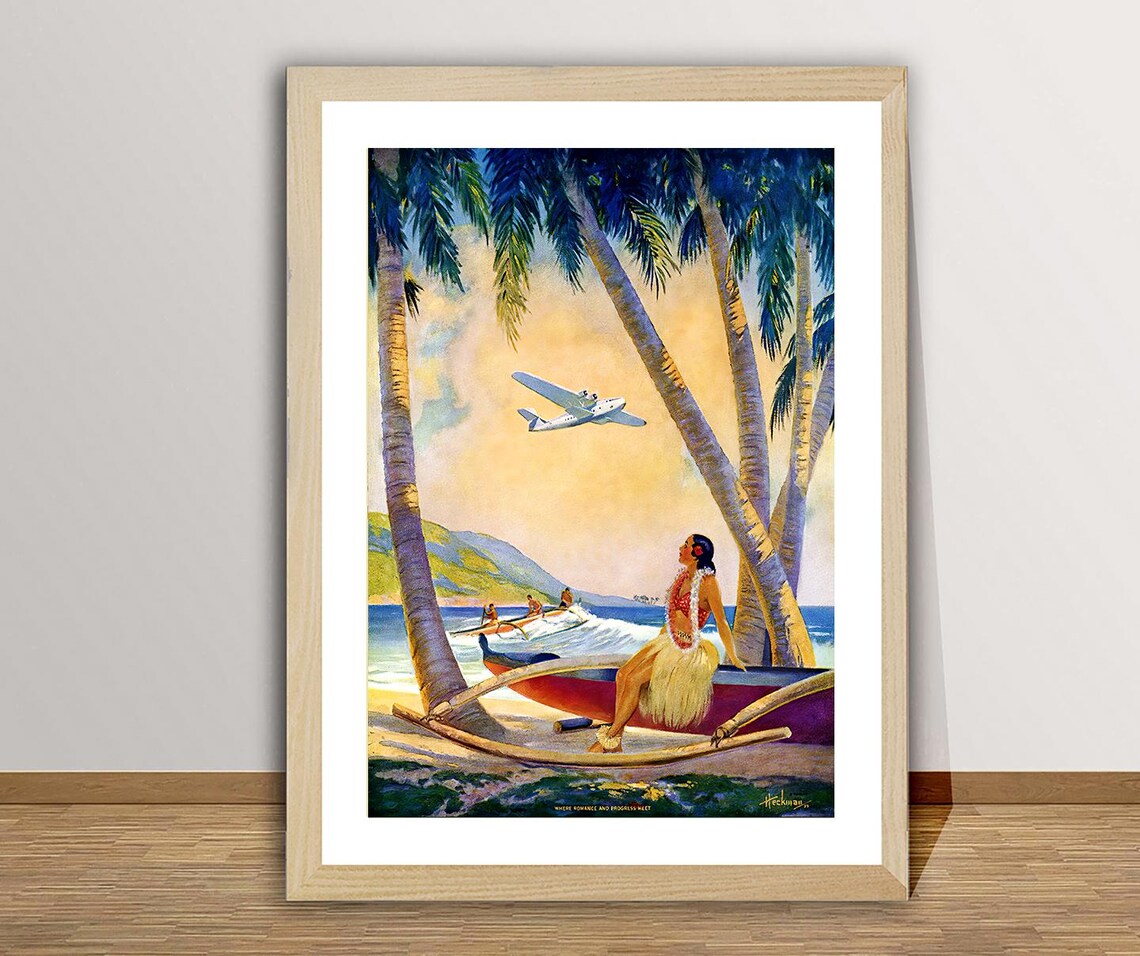 Hawaiian Hula Girl at Pearl Harbor, Vintage Travel Poster