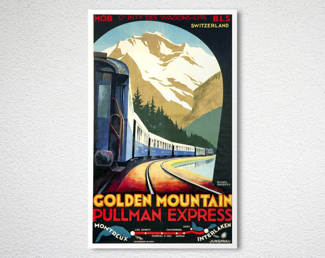 Golden Mountain Pullman Express Vintage Swiss Rail Travel Poster - Image 2