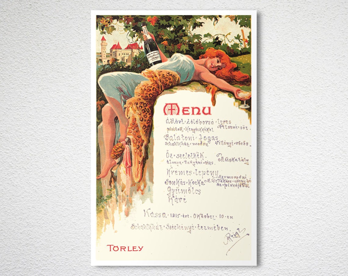 Torley Champagne Vintage Hungarian Menu Card Poster Celebration Art - Image 2
