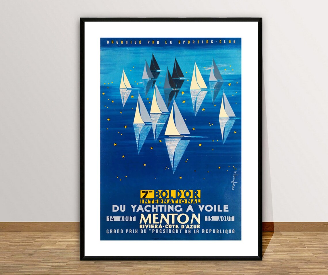 Menton Bol d'Or International Sailing Regatta Vintage French Poster - Image 2