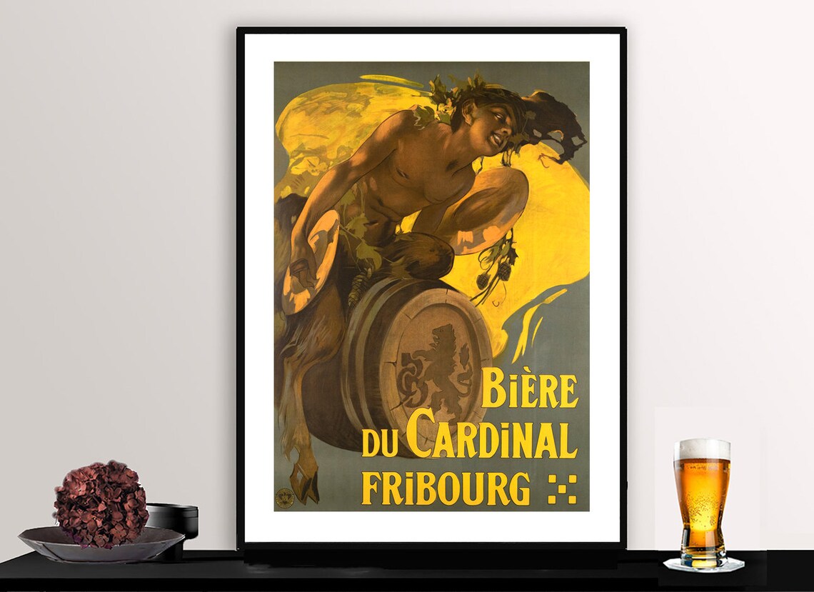 Biere du Cardinal Fribourg Barrel Rider Swiss Vintage Poster