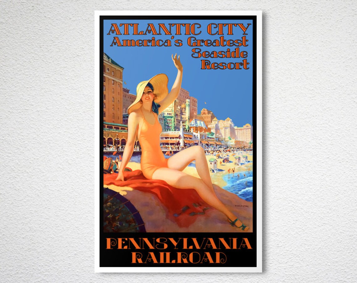 Atlantic City Pennsylvania Rail Road Vintage Travel Poster - Image 2