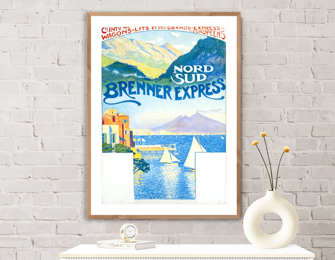 Brenner Express Nord Sud Vintage Railway Poster Wagons Lits Italy Art - Image 2