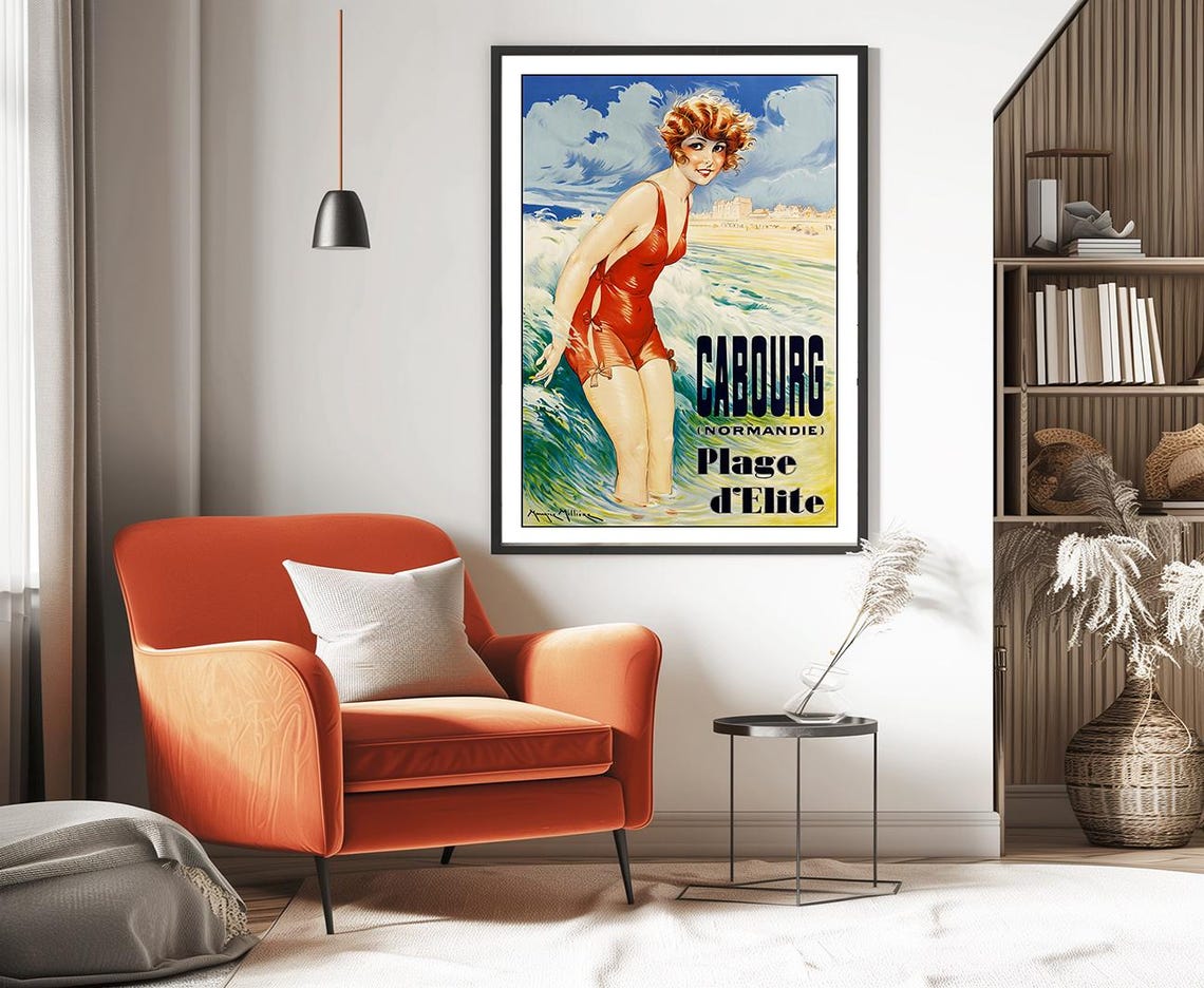 Cabourg Normandie Plage d'Elite Vintage French Beach Bather Poster - Image 2