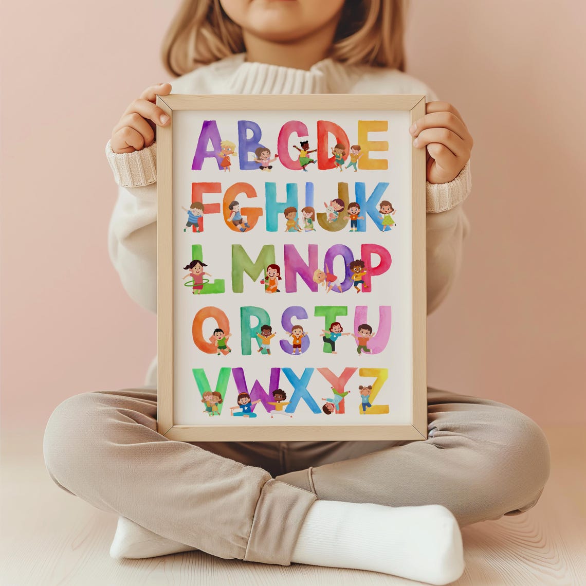 Kids Alphabet Poster Watercolor ABC Letters Nursery Playroom Learning