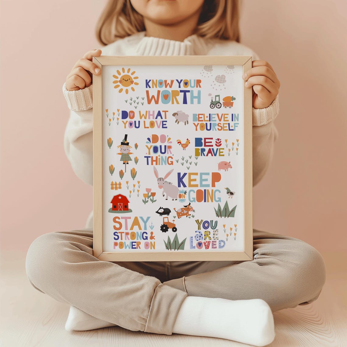 Know Your Worth Farm Animal Barnyard Kids Affirmation Quote Poster