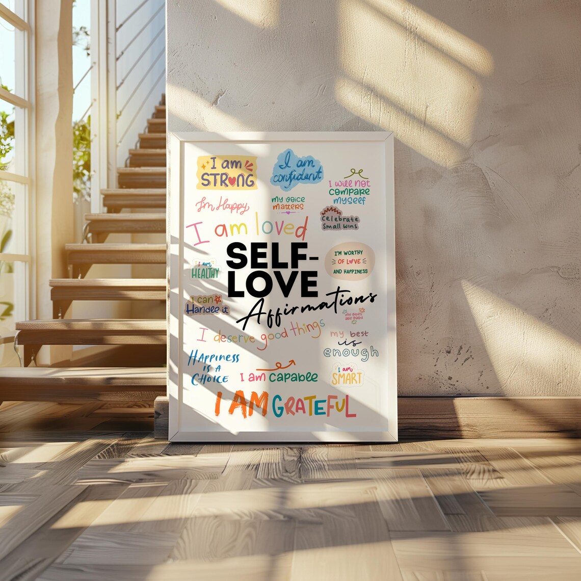 Colorful Self Love Affirmations Typography Poster Positive Daily Reminders
