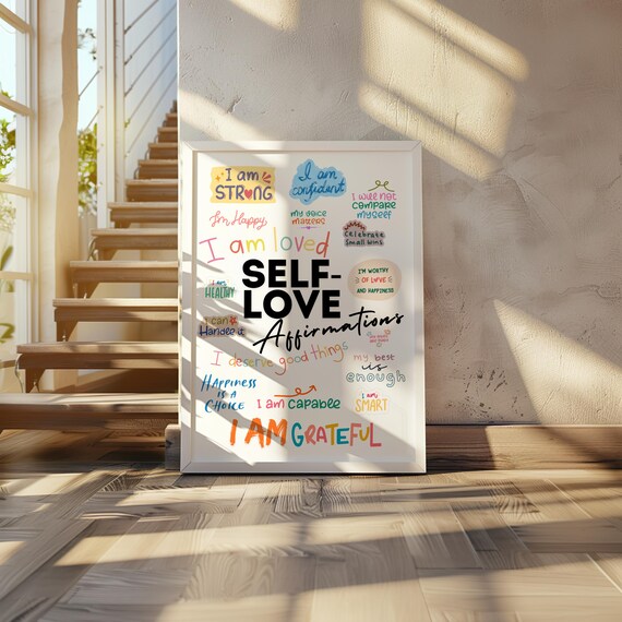 Colorful Self Love Affirmations Typography Poster Positive Daily Reminders