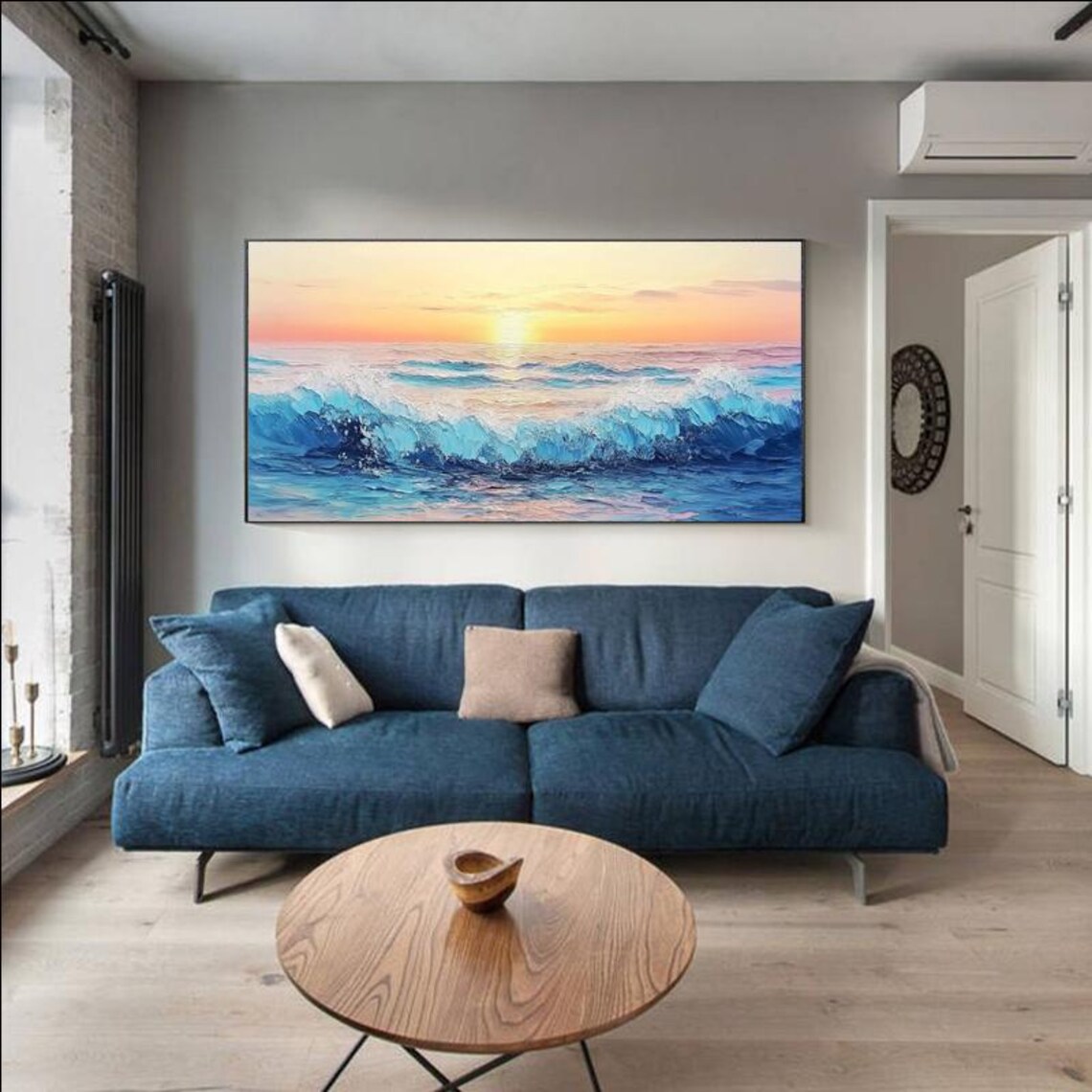 Turquoise Ocean Sunrise Waves Abstract Seascape Painting Poster - Image 3