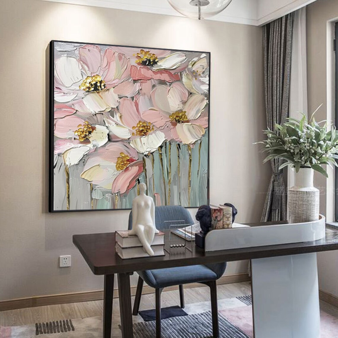 Pink Blossom Flowers with Gold Stamen Textured Fine Art Poster - Image 4