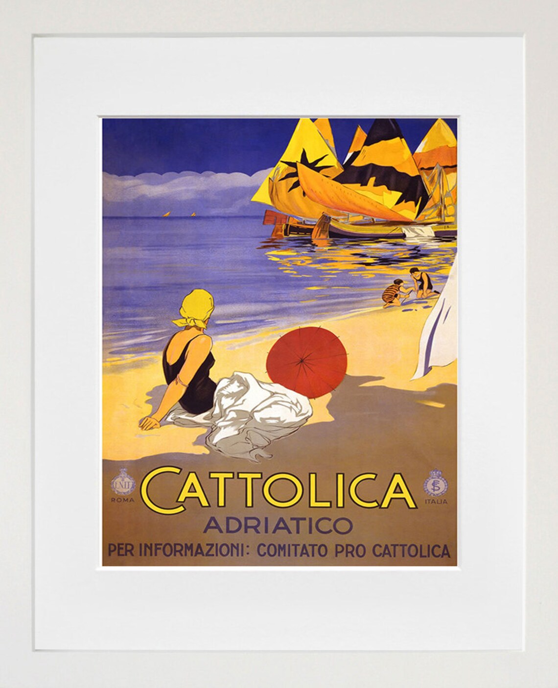 Cattolica Adriatico Vintage Italian Beach Sailboat Travel Poster