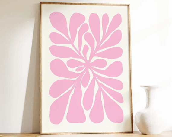 Pink Abstract Botanical Burst Minimalist Poster For Girls Room