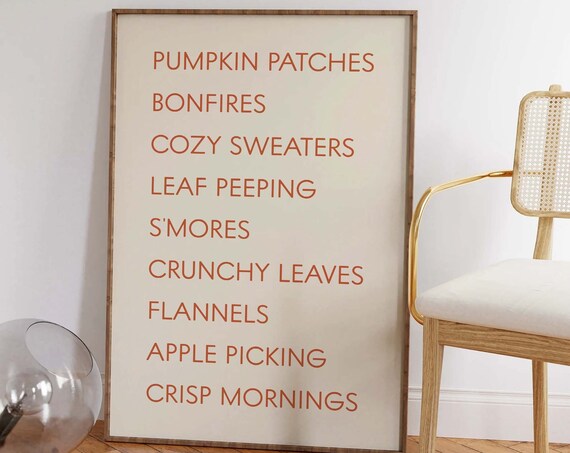 Fall Favorites Word List Cozy Quote Typography Wall Decor Poster
