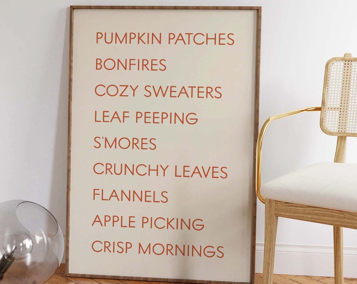 Fall Things Print Art Minimal Fall Wall Print Cute Autumn Favorites Art Print Autumn Art Decor