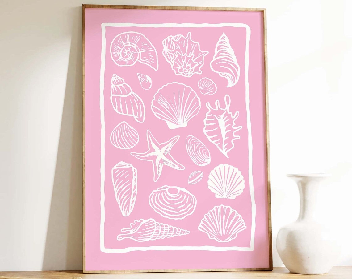 Seashells Print Art Cute Summer Art Print Girly Wall Art Trendy Beach House Decor Coastal Wall Art