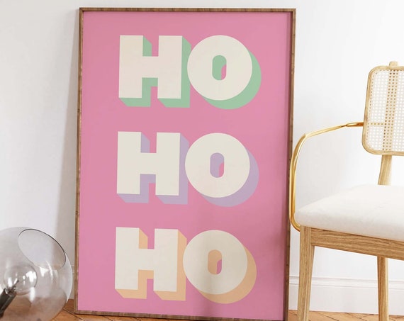 Pastel Ho Ho Ho Print Art Trendy Pink Christmas Prints Cute Pastel Holiday Wall Decorations