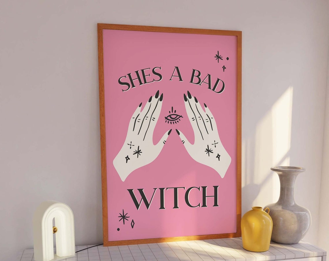 Shes A Bad Witch Print Art Cute Pink Gothic Art Poster Trendy Halloween Wall Art - Image 7