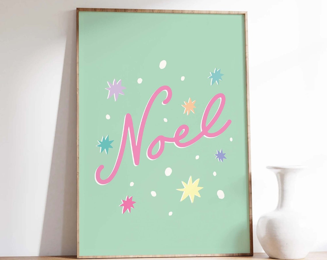 Noel Pink Script Mint Green Retro Cute Holiday Typography Poster - Image 4