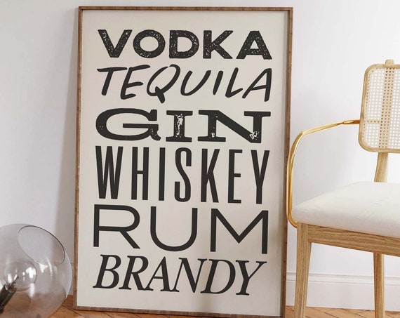 Trendy Bar Cart Print Art Cute Neutral Alcohol Print Neutral Cocktail Bar Art Trendy Kitchen Print