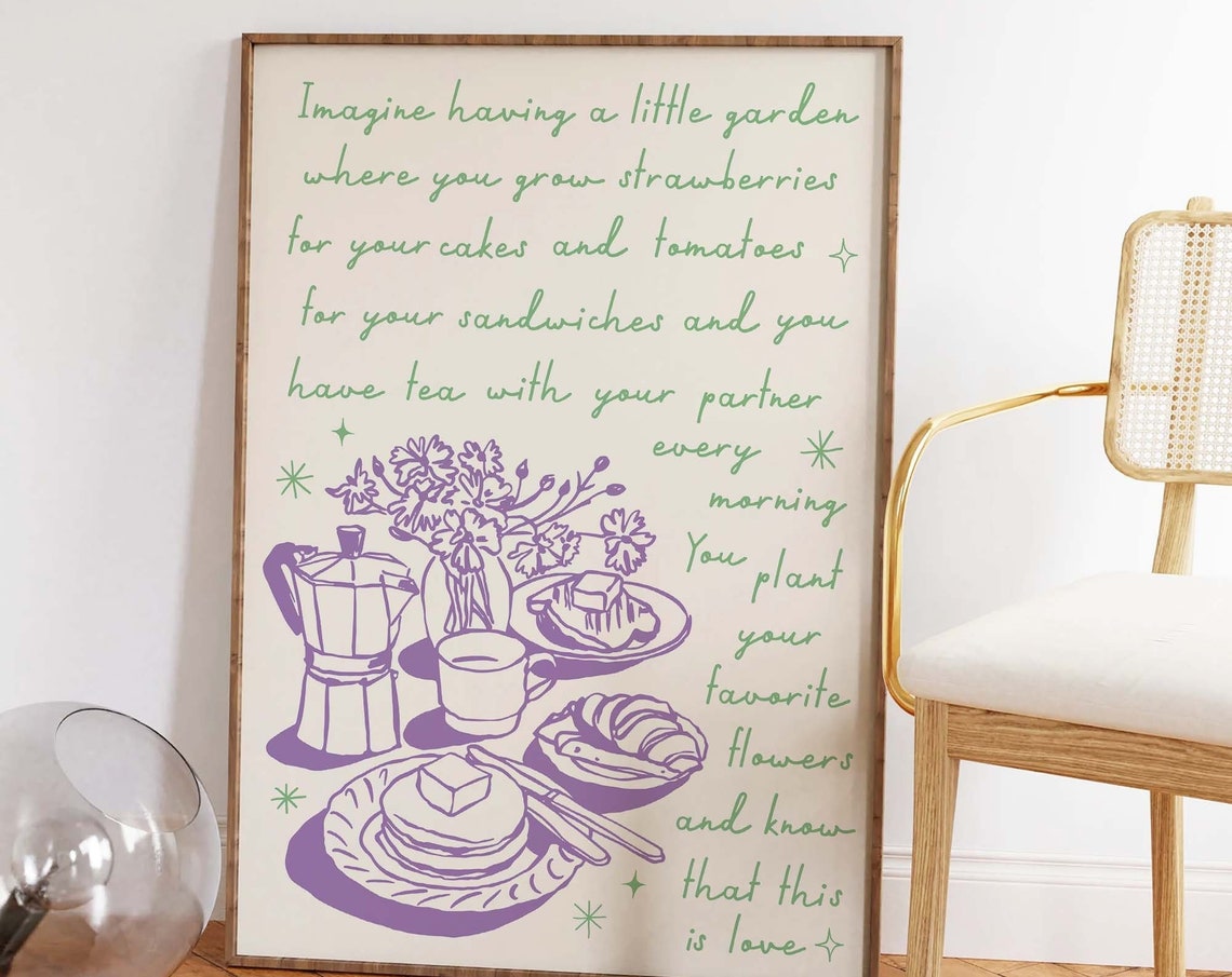 Imagine A Little Garden Slow Morning Tea Quote Poster In Green - Image 4