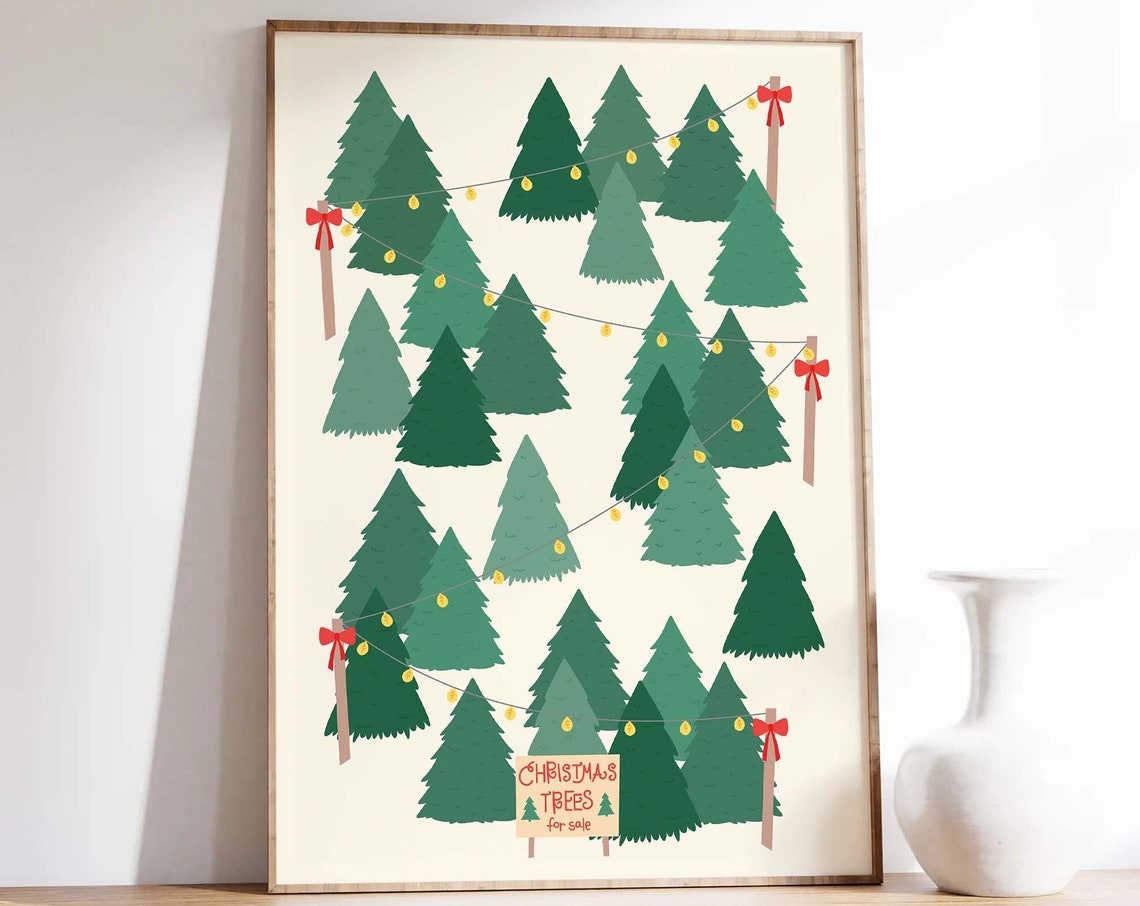 Christmas Tree Lot Festive Farm Sign String Lights Holiday Poster - Image 6