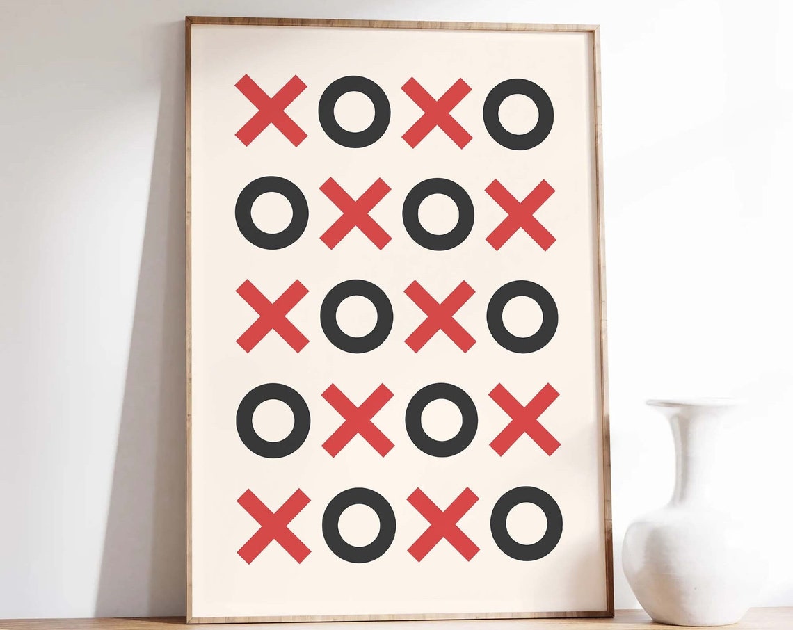 XOXO Checkerboard Red Black Graphic Valentines Pattern Wall Print