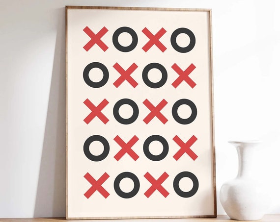 Xoxo Print Art Cute Valentines Print Retro Hug And Kisses Wall Art Trendy Red Black Art Print