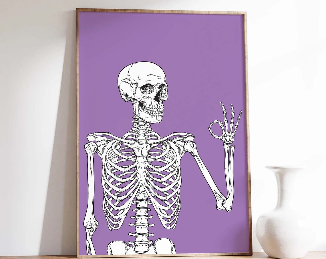 OK Hand Skeleton Purple Halloween Funny Bones Party Art Poster - Image 4