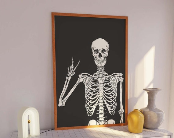 Skeleton Print Art Cute Black Halloween Wall Decor Trendy Halloween Wall Art Spooky Season Poster