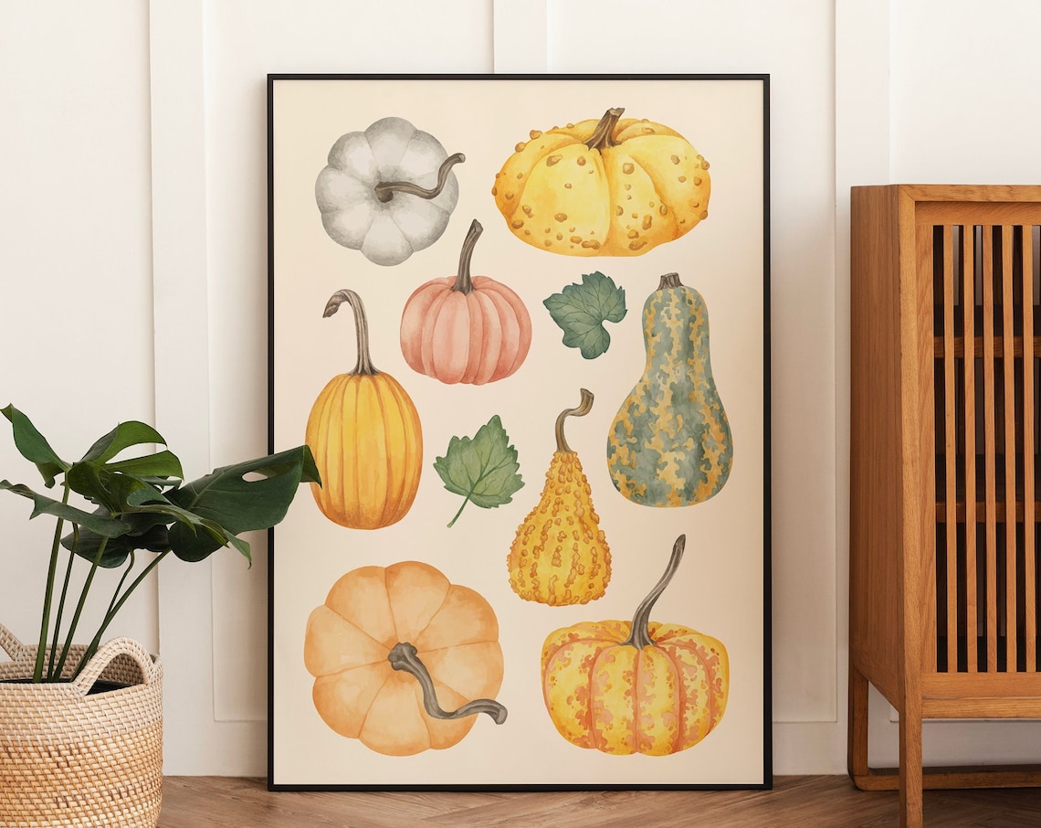 Watercolor Pumpkins And Gourds Collection Fall Harvest Art Poster