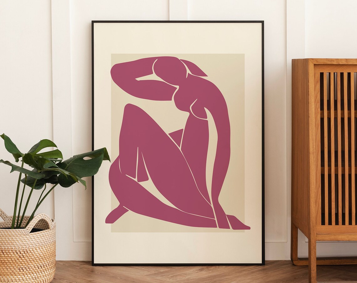 Abstract Burgundy Nude Figure Paper Cut Modern Minimalist Poster
