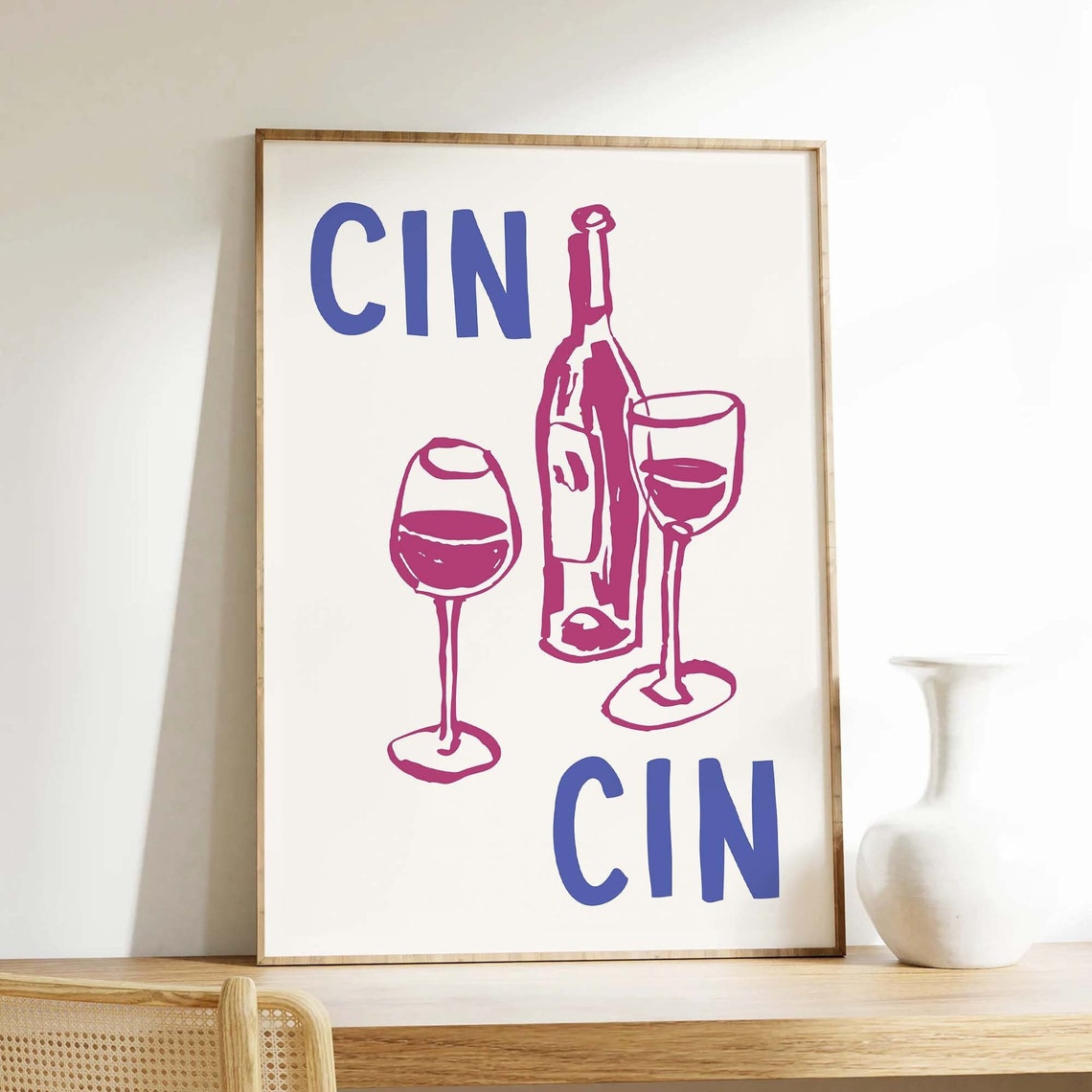 Cin Cin Print Art Cute Wine Sketch Print Cocktail Bar Art Trendy Kitchen Print Cheers Wall Art