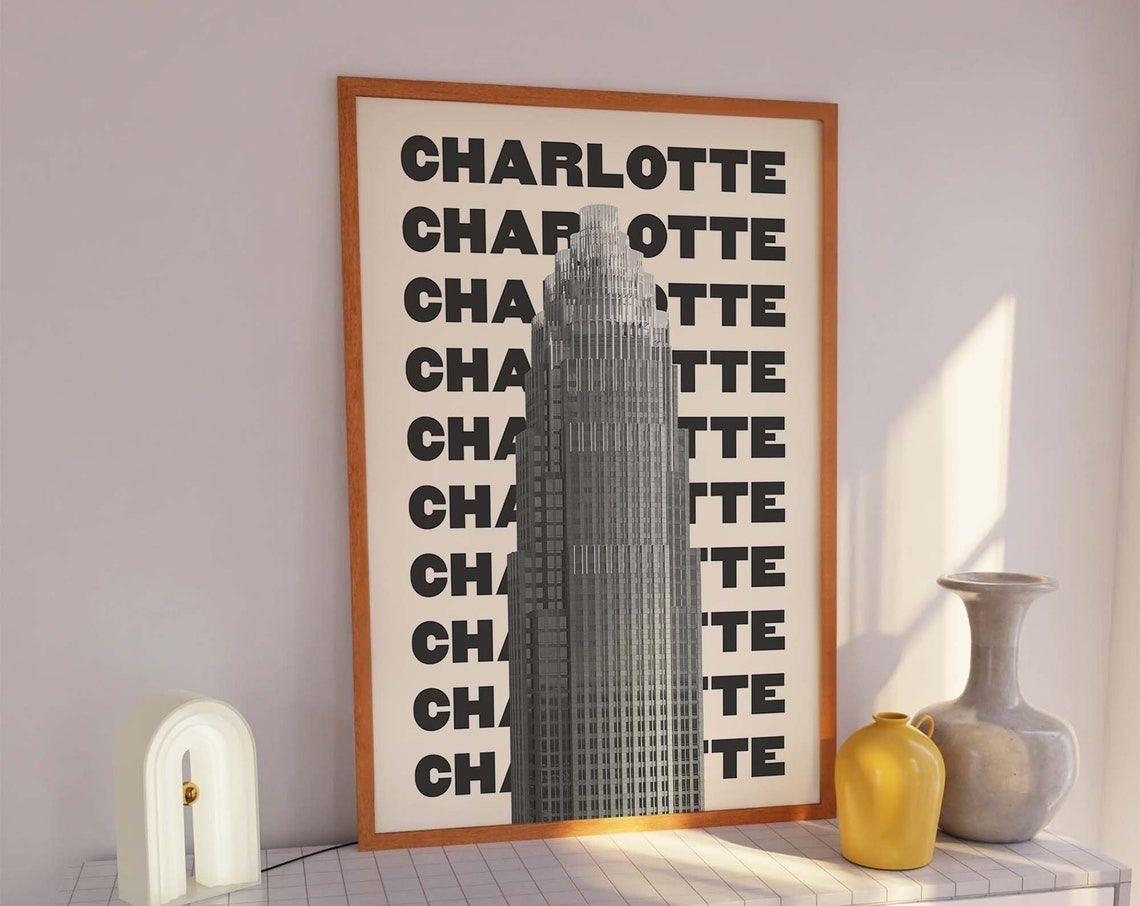 Charlotte North Carolina Skyscraper Repeat Typography Travel Poster