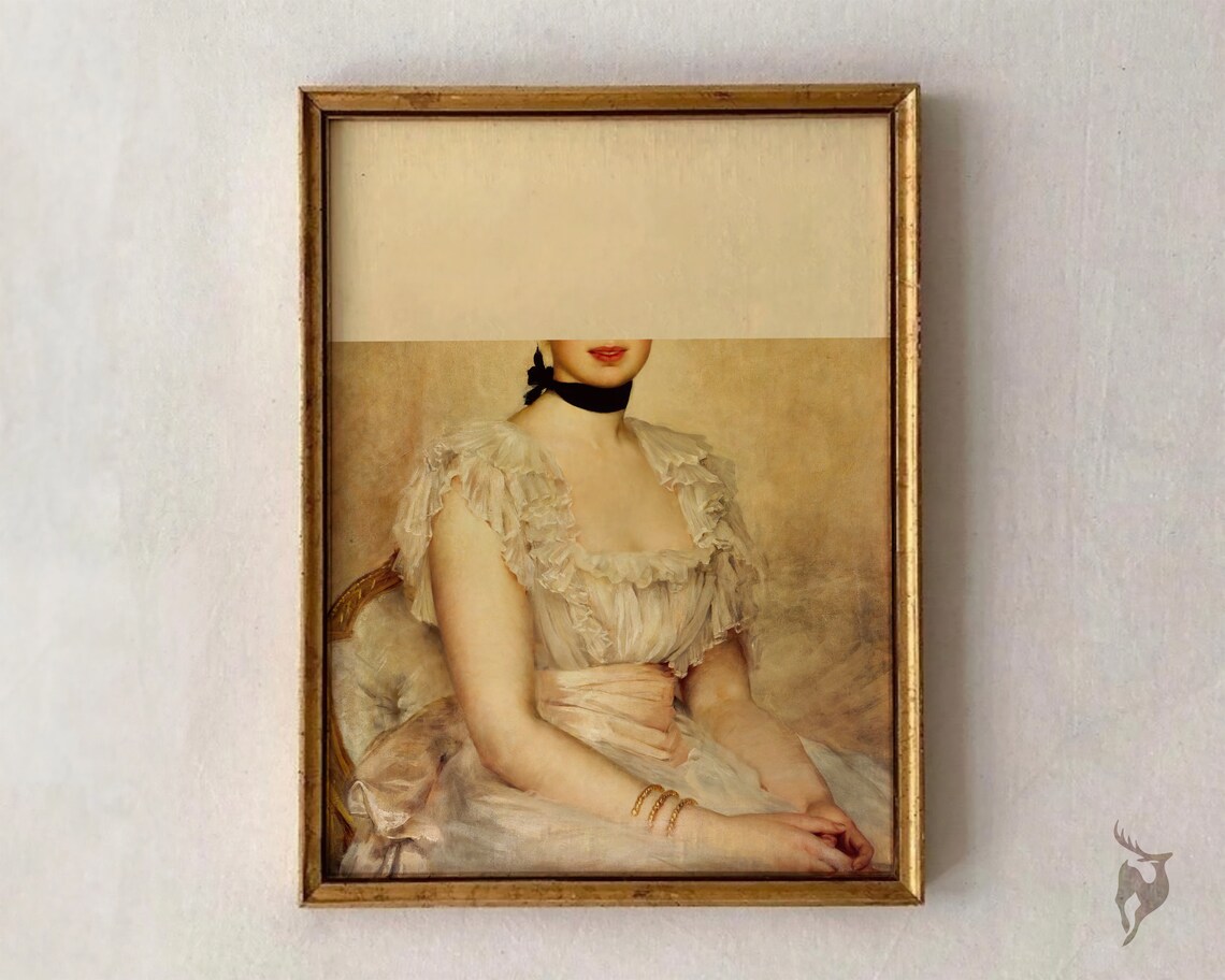 Altered Art Faceless Lady Vintage Portrait Beige Minimalist Art Poster
