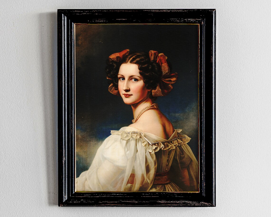 Vintage Oil Painting Moody Woman Portrait Antique Art Poster