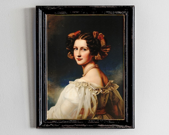 Vintage Oil Painting Moody Woman Portrait Antique Art Poster