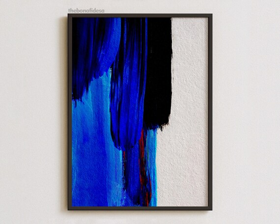 Abstract Painting Navy Blue Watercolor Wall Art Print Brush Stroke Large Poster Ink Modern Minimalist
