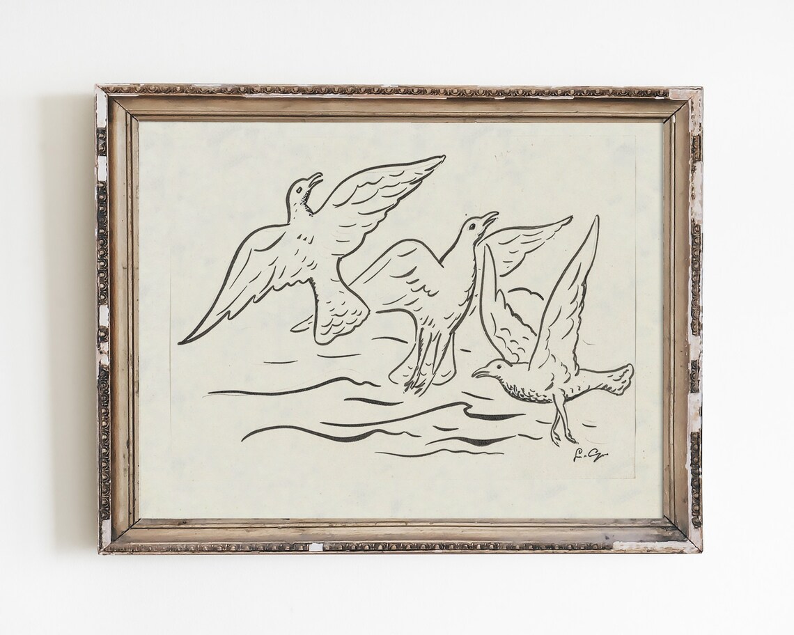 Bird Print Neutral Sketch Art Vintage Drawing Line Minimalist Wall Abstract Prints Modern Farmhouse