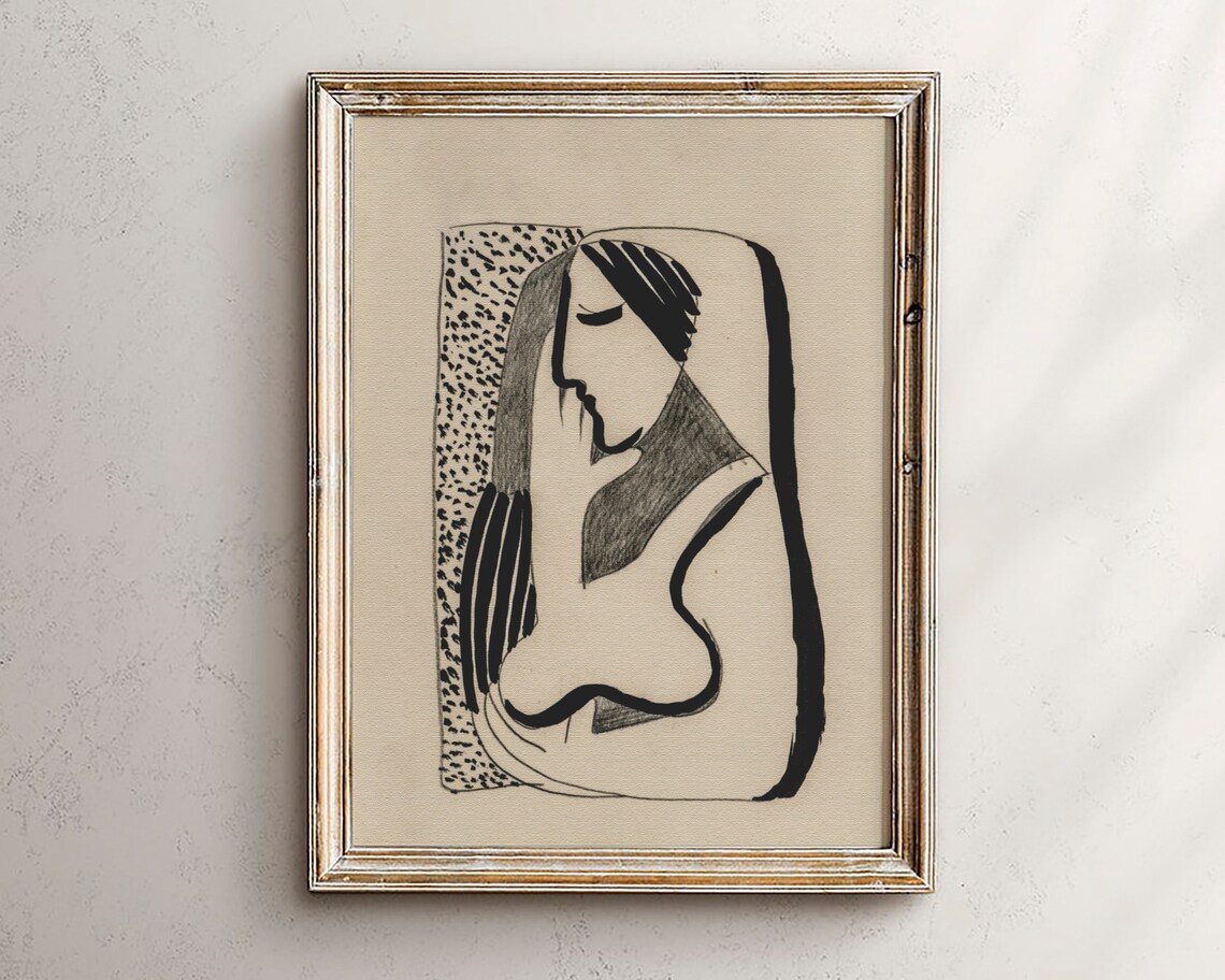 Antique Neutral Figure Sketch Vintage Study Art Print
