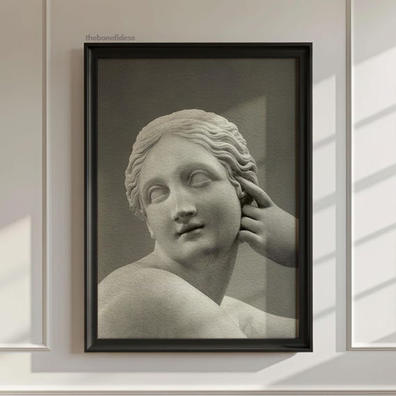 Vintage Greek Goddess Statue Print Black And White Sculpture Wall Art Dark Academia Decor