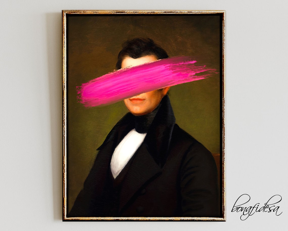 Altered Classic Portrait with Hot Pink Paint Stroke Modern Art Poster