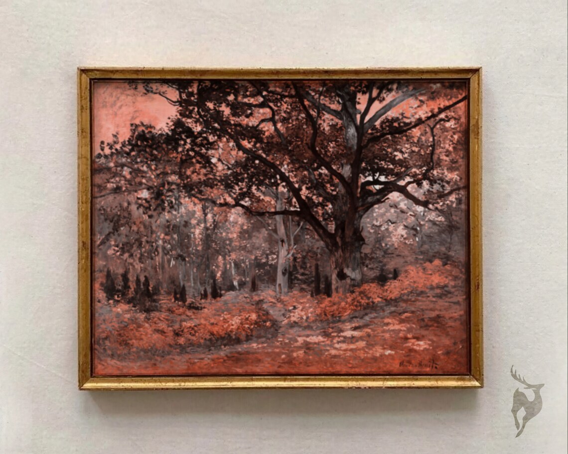 Dark Forest Twilight Vintage Oil Painting Moody Woodland Poster